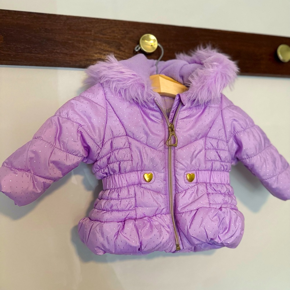 Pistachio hooded puffer jacket. 6mo